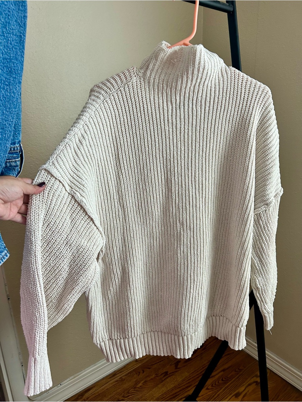 aerie Cream Ribbed Turtleneck oversized Sweater